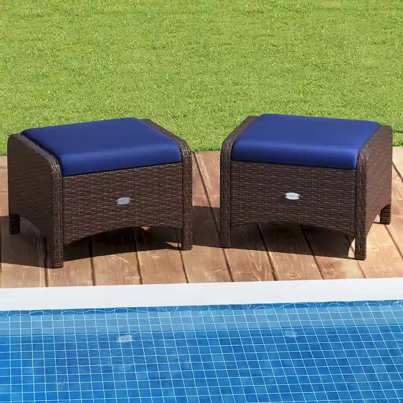 Patiojoy 2 Pieces Outdoor Patio PE Wicker Ottomans with Removable - See Details