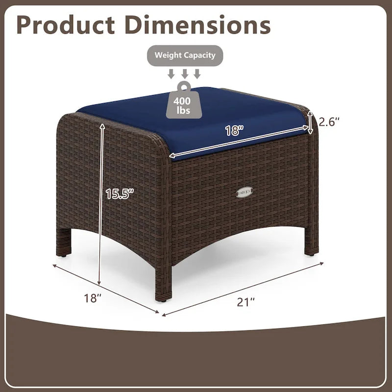 Patiojoy 2 Pieces Outdoor Patio PE Wicker Ottomans with Removable - See Details