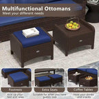 Patiojoy 2 Pieces Outdoor Patio PE Wicker Ottomans with Removable - See Details