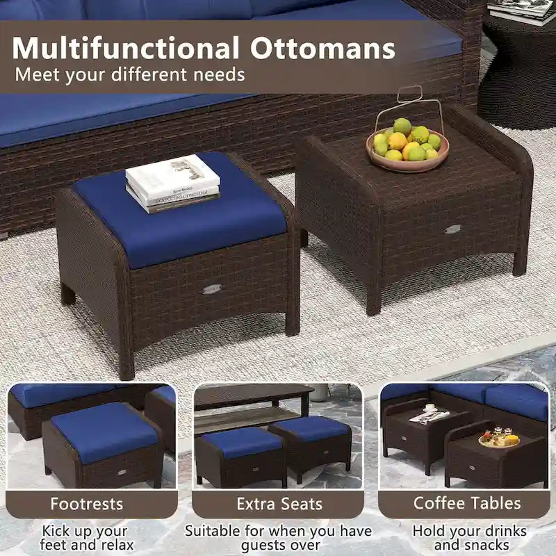 Patiojoy 2 Pieces Outdoor Patio PE Wicker Ottomans with Removable - See Details
