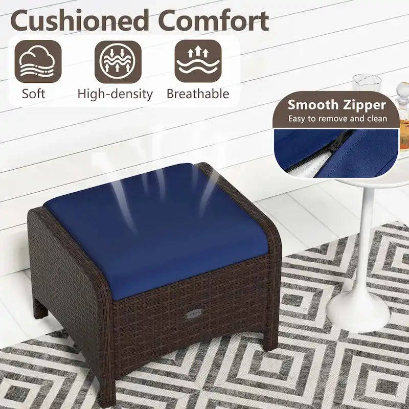 Patiojoy 2 Pieces Outdoor Patio PE Wicker Ottomans with Removable - See Details