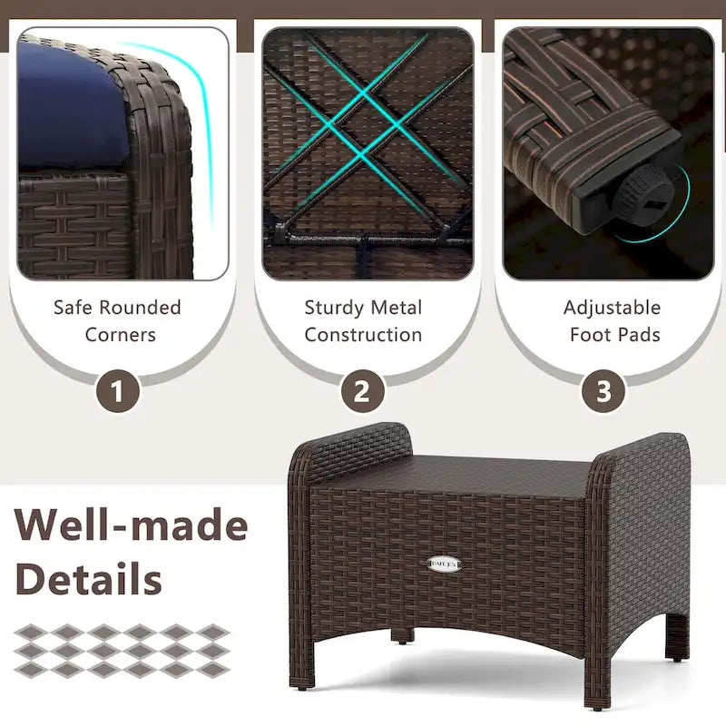 Patiojoy 2 Pieces Outdoor Patio PE Wicker Ottomans with Removable - See Details