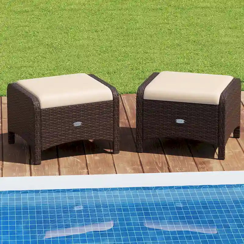 Patiojoy 2 Pieces Outdoor Patio PE Wicker Ottomans with Removable - See Details