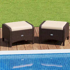 Patiojoy 2 Pieces Outdoor Patio PE Wicker Ottomans with Removable - See Details