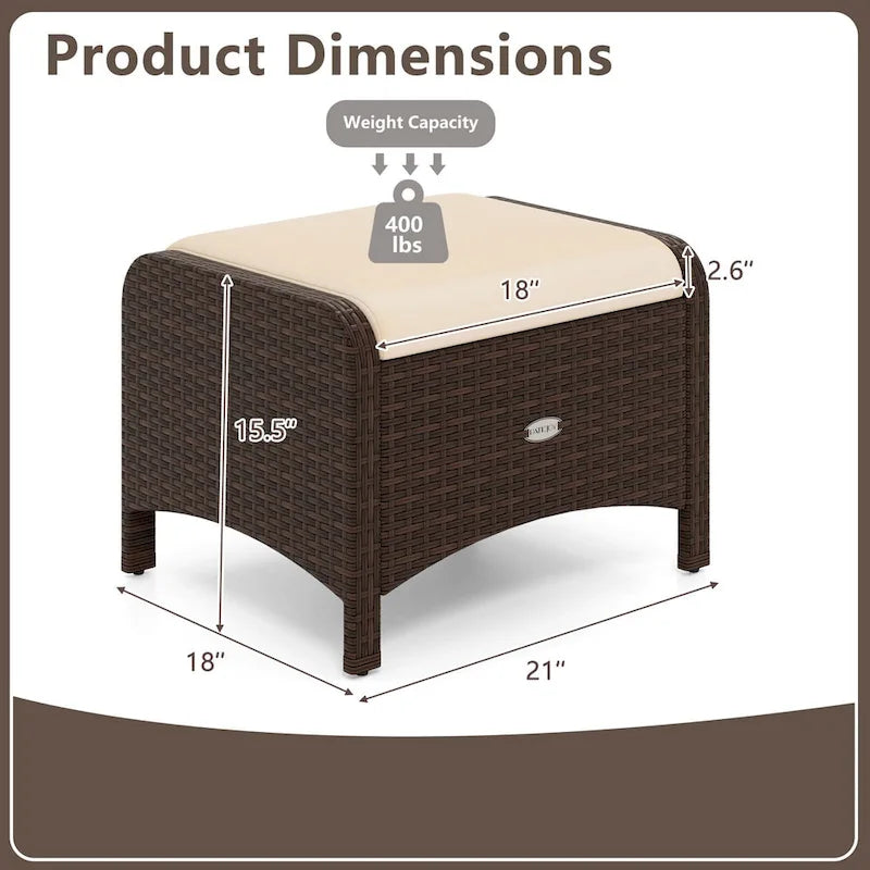 Patiojoy 2 Pieces Outdoor Patio PE Wicker Ottomans with Removable - See Details