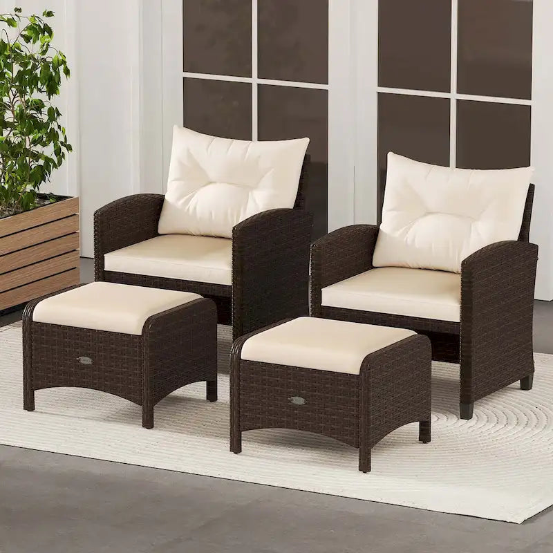 Patiojoy 2 Pieces Outdoor Patio PE Wicker Ottomans with Removable - See Details