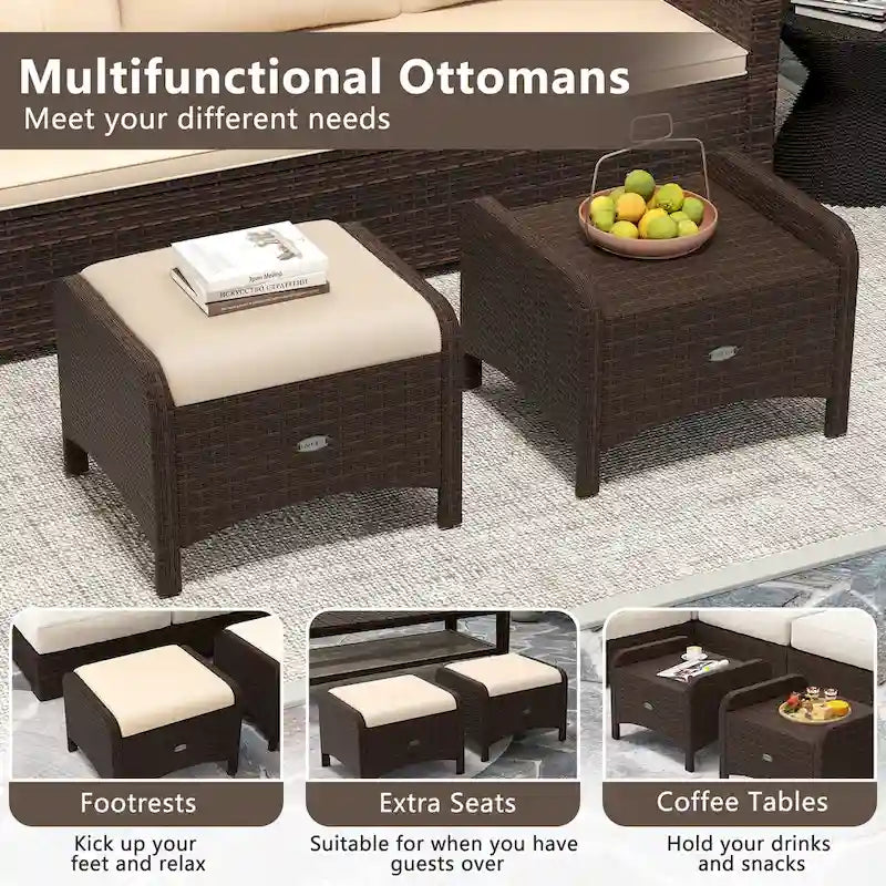 Patiojoy 2 Pieces Outdoor Patio PE Wicker Ottomans with Removable - See Details