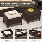 Patiojoy 2 Pieces Outdoor Patio PE Wicker Ottomans with Removable - See Details