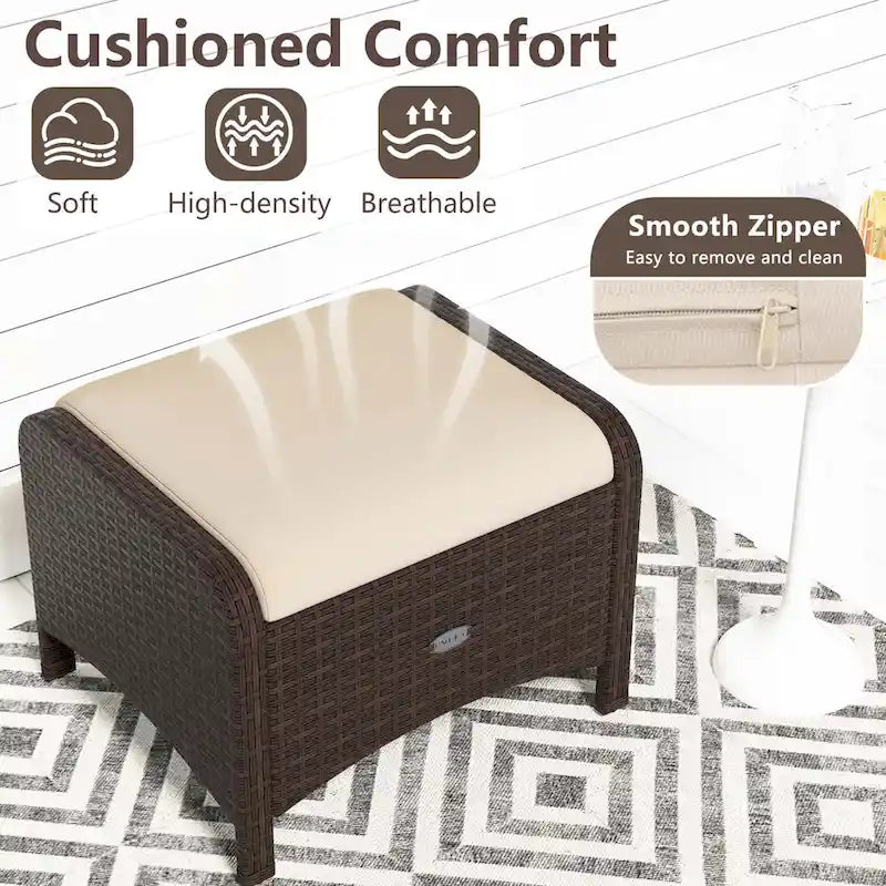 Patiojoy 2 Pieces Outdoor Patio PE Wicker Ottomans with Removable - See Details