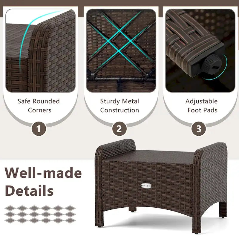 Patiojoy 2 Pieces Outdoor Patio PE Wicker Ottomans with Removable - See Details