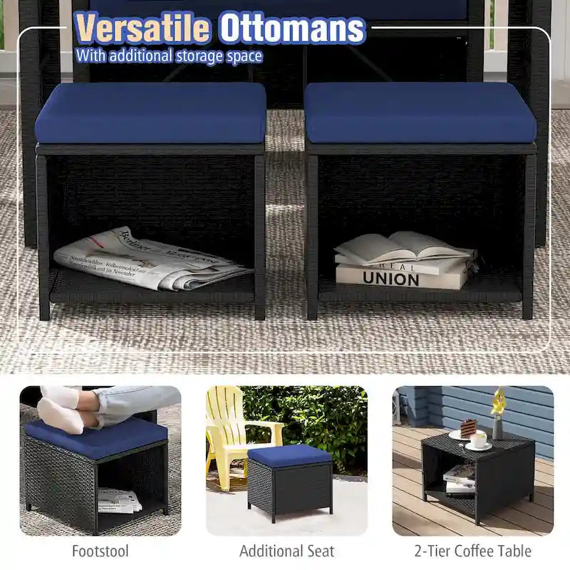 Costway 4 PCS Outdoor Dining Set, Rattan Loveseat Chair & 2 Ottomans - See Details