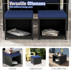 Costway 4 PCS Outdoor Dining Set, Rattan Loveseat Chair & 2 Ottomans - See Details