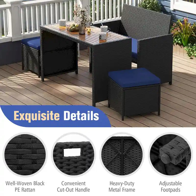 Costway 4 PCS Outdoor Dining Set, Rattan Loveseat Chair & 2 Ottomans - See Details