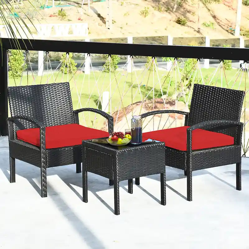 Costway 3PC Patio Rattan Furniture Set Coffee Table Conversation Sofa - See Details