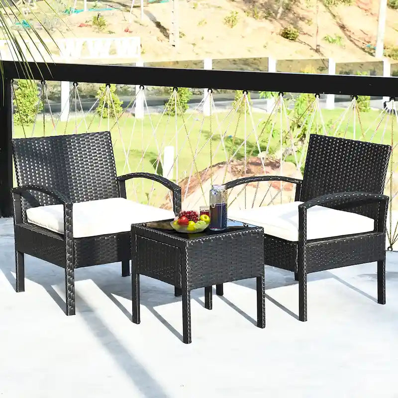Costway 3PC Patio Rattan Furniture Set Coffee Table Conversation Sofa - See Details