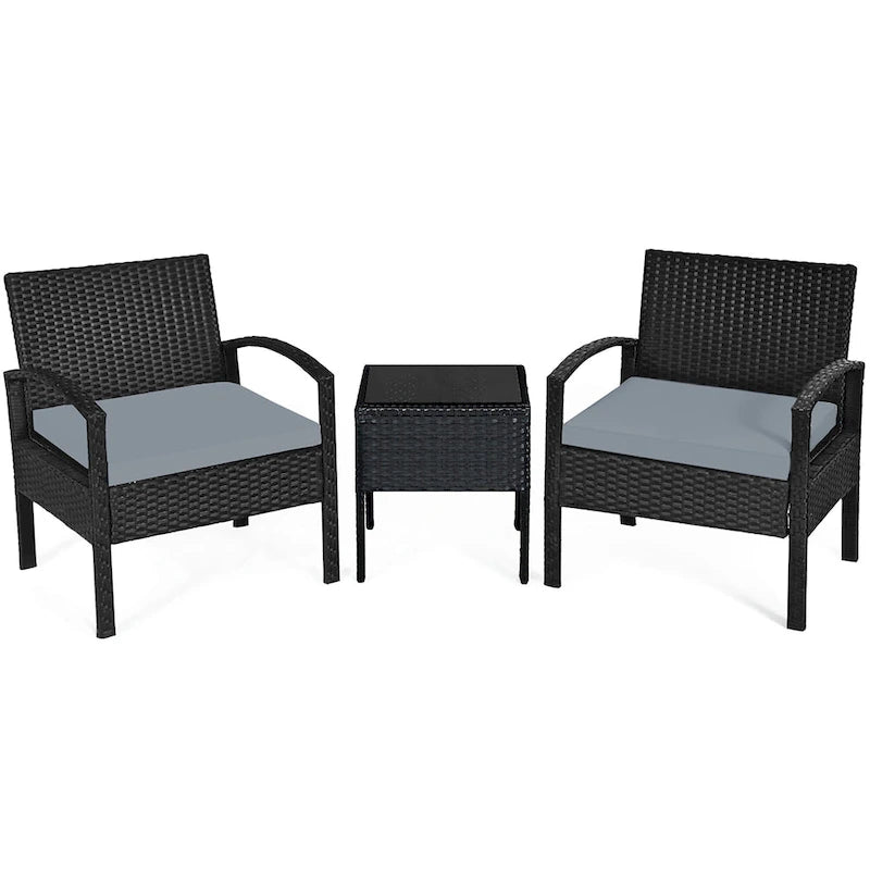 Costway 3PC Patio Rattan Furniture Set Coffee Table Conversation Sofa - See Details