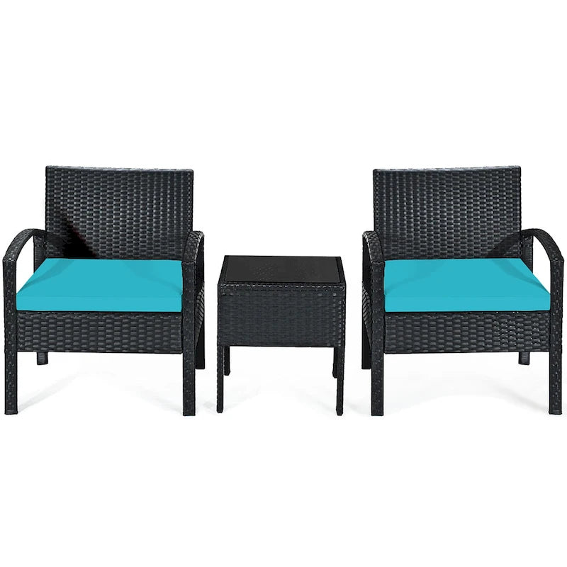 Costway 3PC Patio Rattan Furniture Set Coffee Table Conversation Sofa - See Details