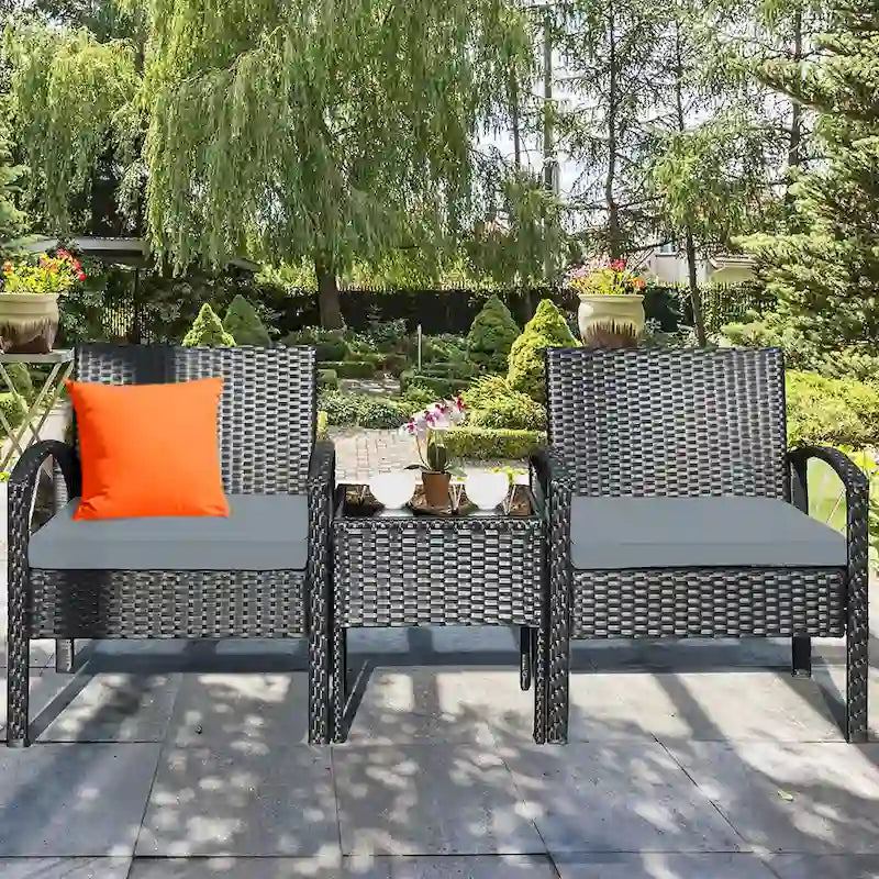 Costway 3PC Patio Rattan Furniture Set Coffee Table Conversation Sofa - See Details