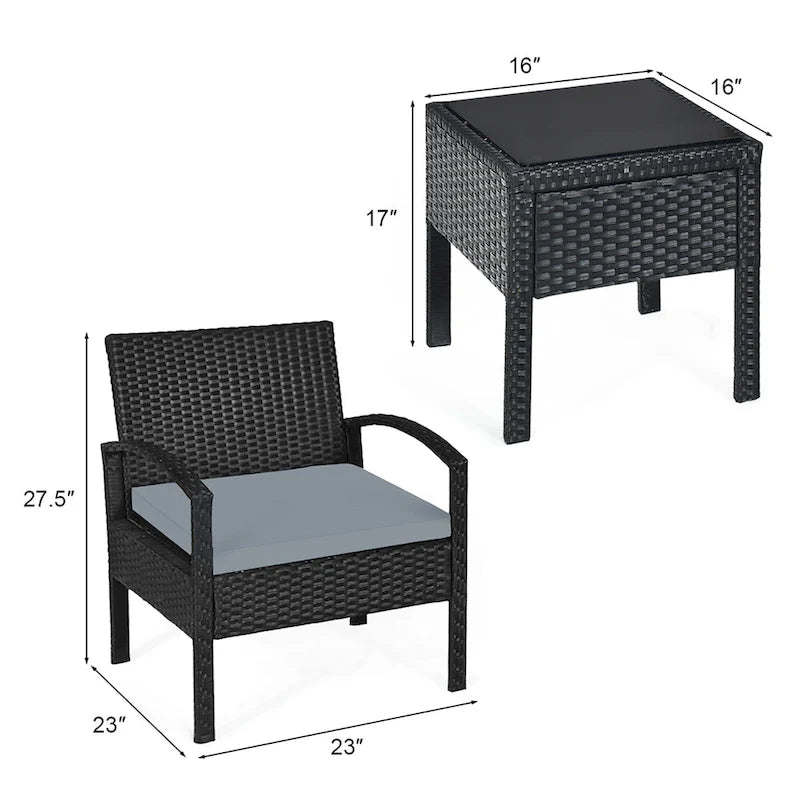 Costway 3PC Patio Rattan Furniture Set Coffee Table Conversation Sofa - See Details