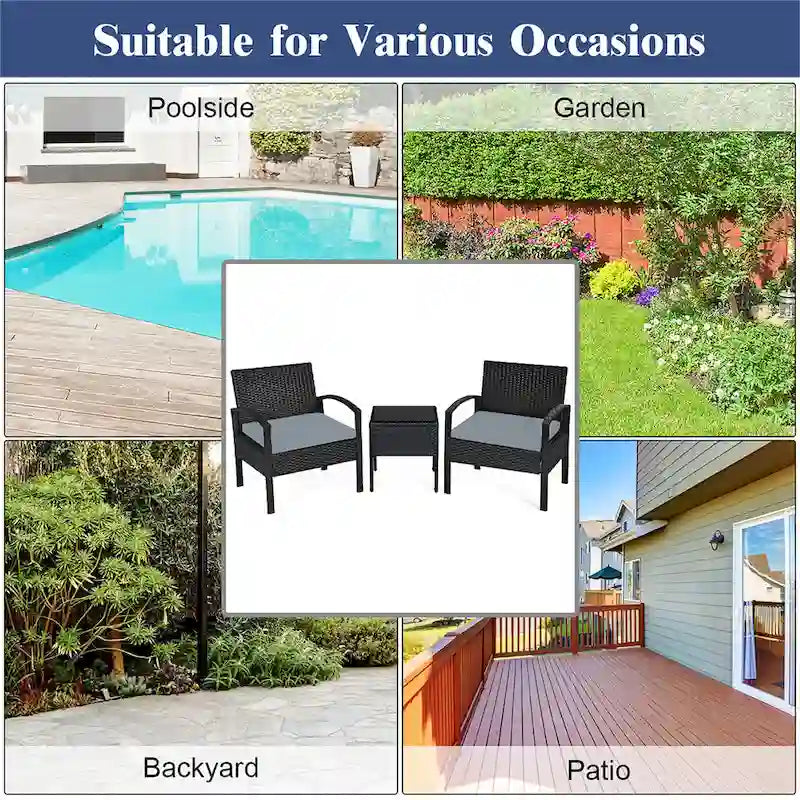 Costway 3PC Patio Rattan Furniture Set Coffee Table Conversation Sofa - See Details