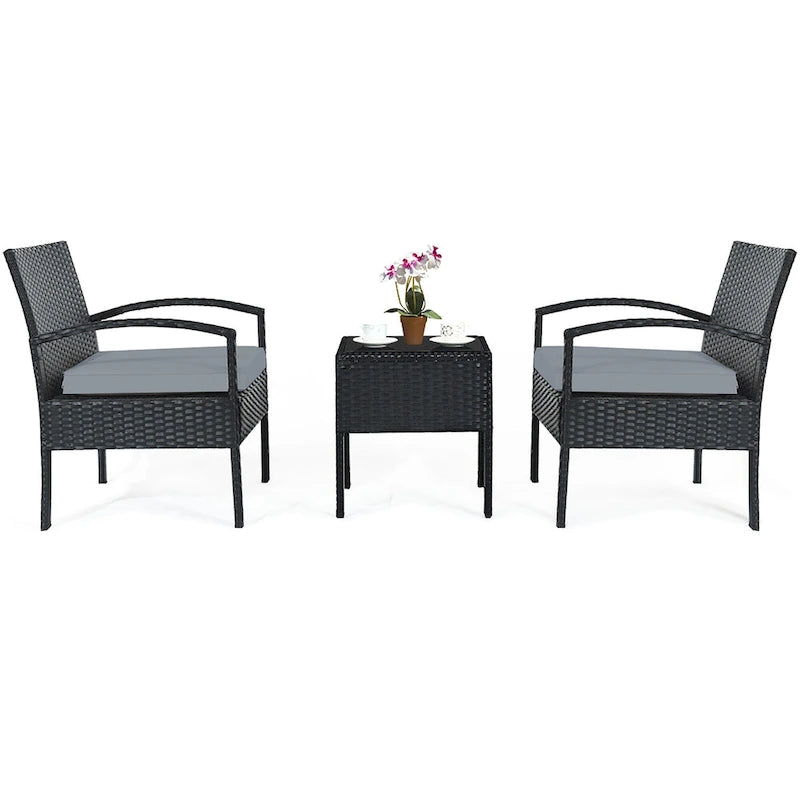 Costway 3PC Patio Rattan Furniture Set Coffee Table Conversation Sofa - See Details