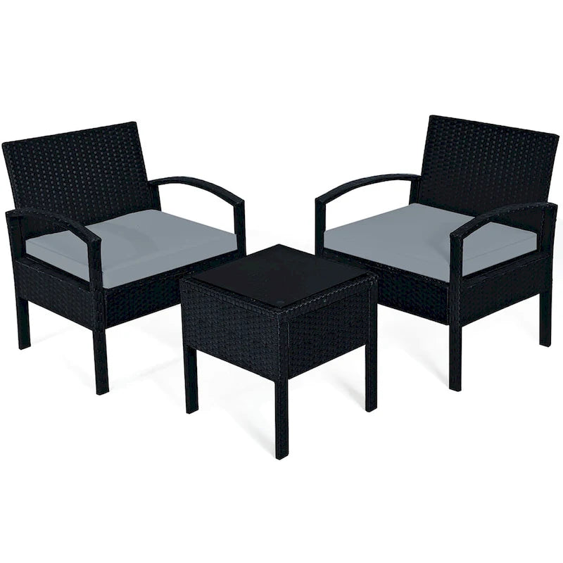 Costway 3PC Patio Rattan Furniture Set Coffee Table Conversation Sofa - See Details