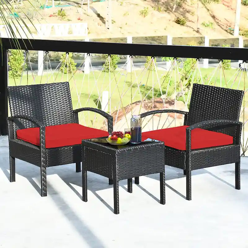 Costway 3PC Patio Rattan Furniture Set Coffee Table Conversation Sofa - See Details