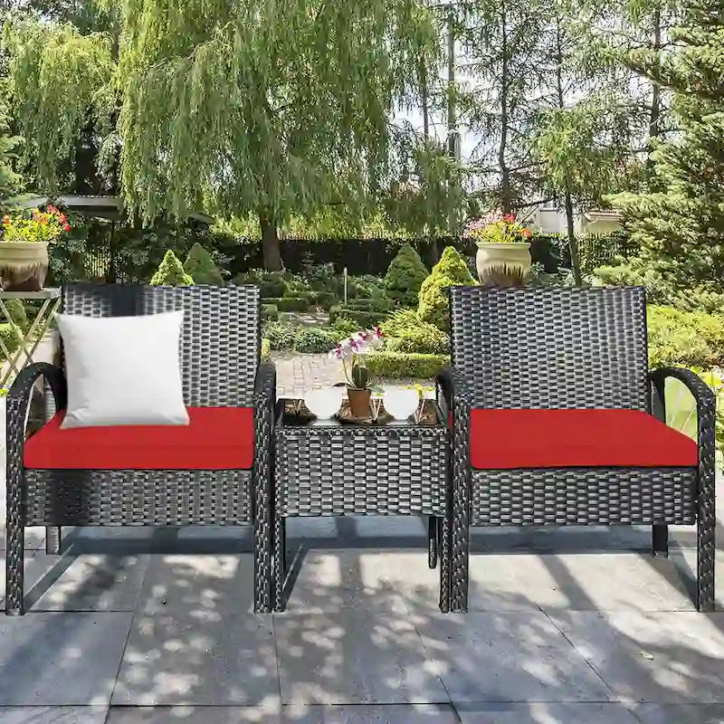 Costway 3PC Patio Rattan Furniture Set Coffee Table Conversation Sofa - See Details