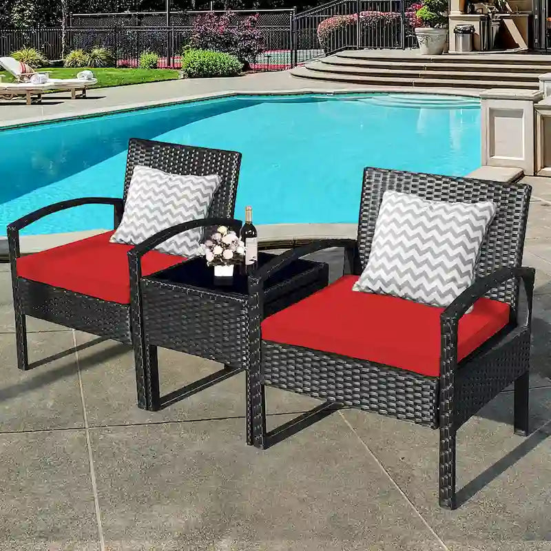 Costway 3PC Patio Rattan Furniture Set Coffee Table Conversation Sofa - See Details