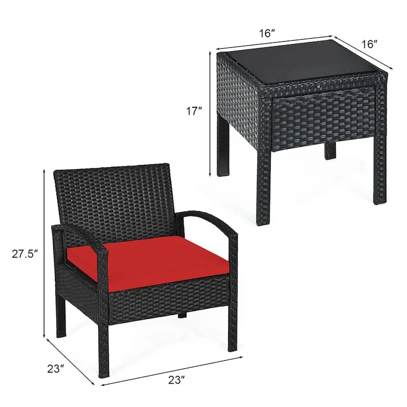 Costway 3PC Patio Rattan Furniture Set Coffee Table Conversation Sofa - See Details