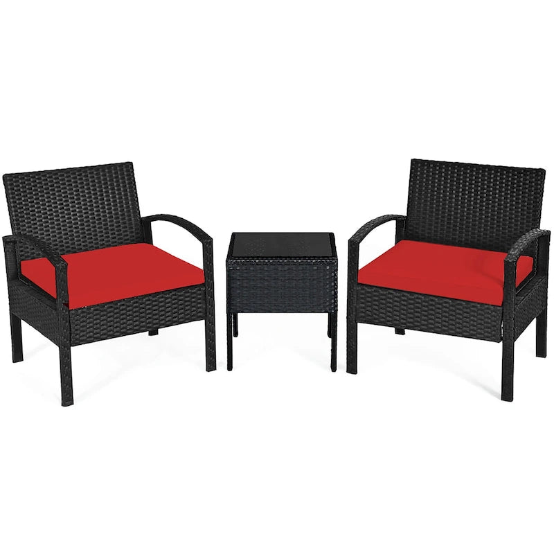 Costway 3PC Patio Rattan Furniture Set Coffee Table Conversation Sofa - See Details