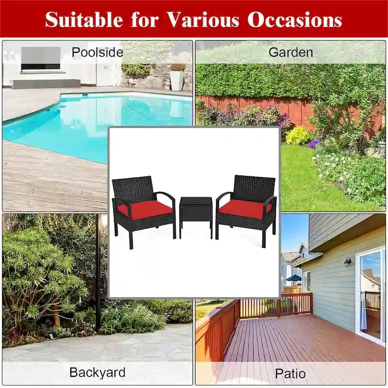 Costway 3PC Patio Rattan Furniture Set Coffee Table Conversation Sofa - See Details