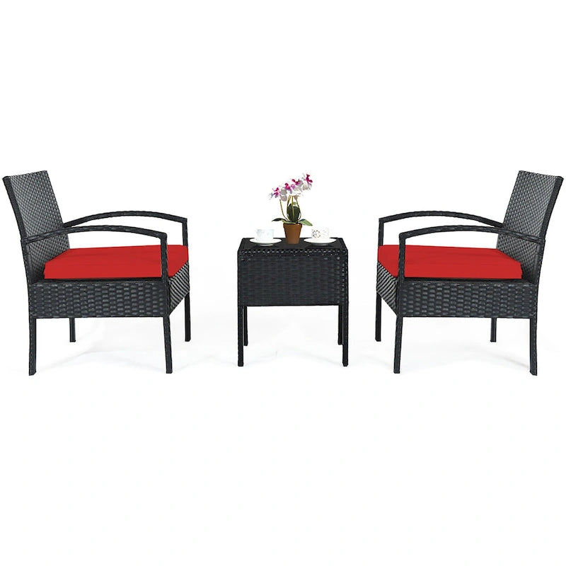 Costway 3PC Patio Rattan Furniture Set Coffee Table Conversation Sofa - See Details