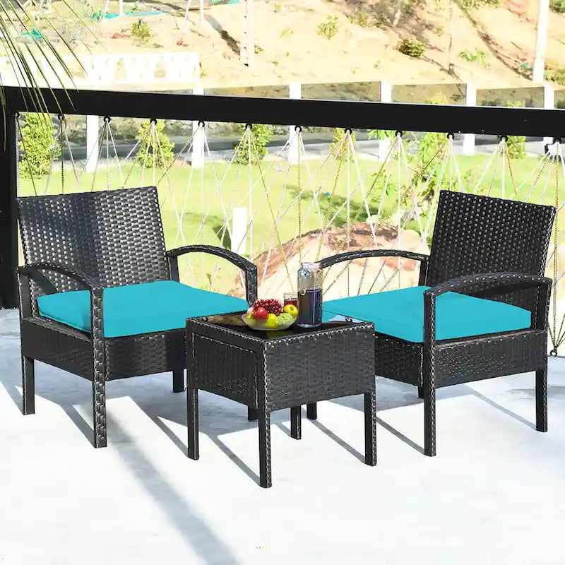 Costway 3PC Patio Rattan Furniture Set Coffee Table Conversation Sofa - See Details