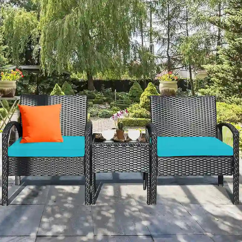 Costway 3PC Patio Rattan Furniture Set Coffee Table Conversation Sofa - See Details