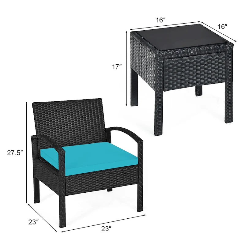 Costway 3PC Patio Rattan Furniture Set Coffee Table Conversation Sofa - See Details