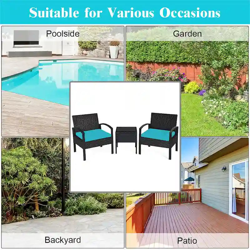 Costway 3PC Patio Rattan Furniture Set Coffee Table Conversation Sofa - See Details