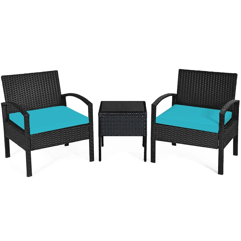 Costway 3PC Patio Rattan Furniture Set Coffee Table Conversation Sofa - See Details