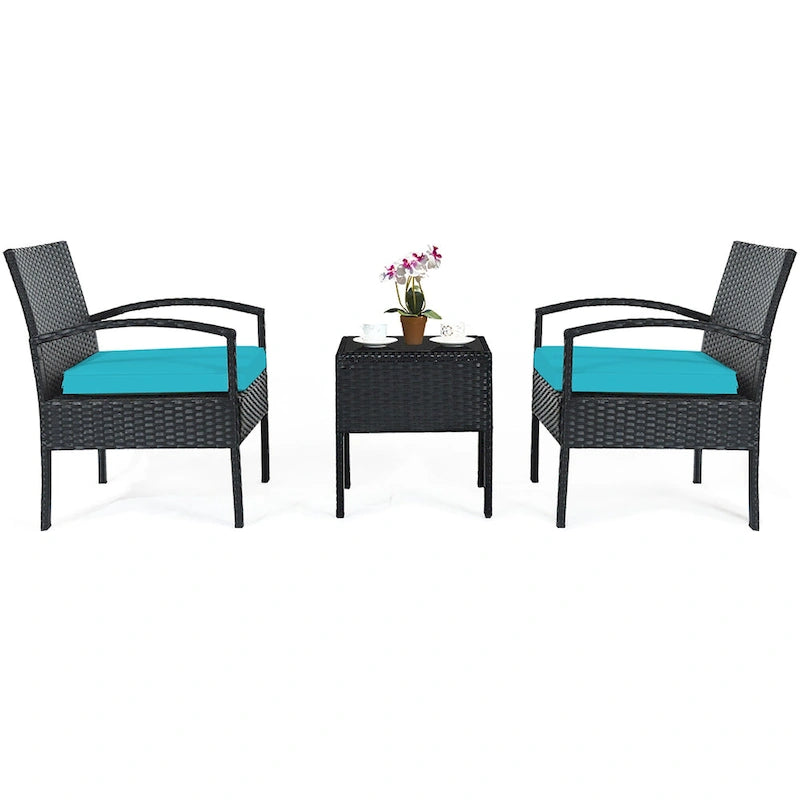 Costway 3PC Patio Rattan Furniture Set Coffee Table Conversation Sofa - See Details