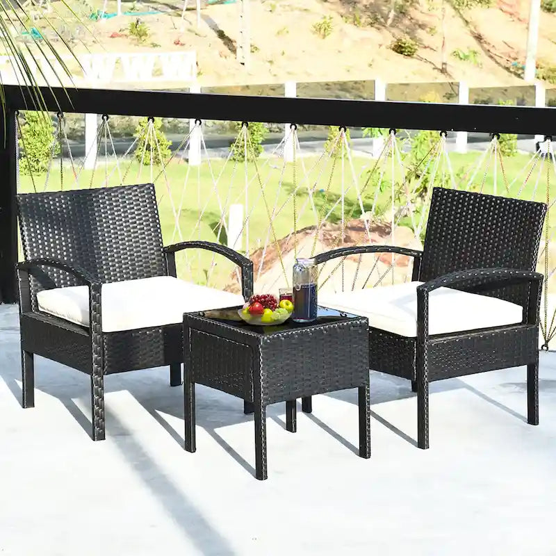 Costway 3PC Patio Rattan Furniture Set Coffee Table Conversation Sofa - See Details