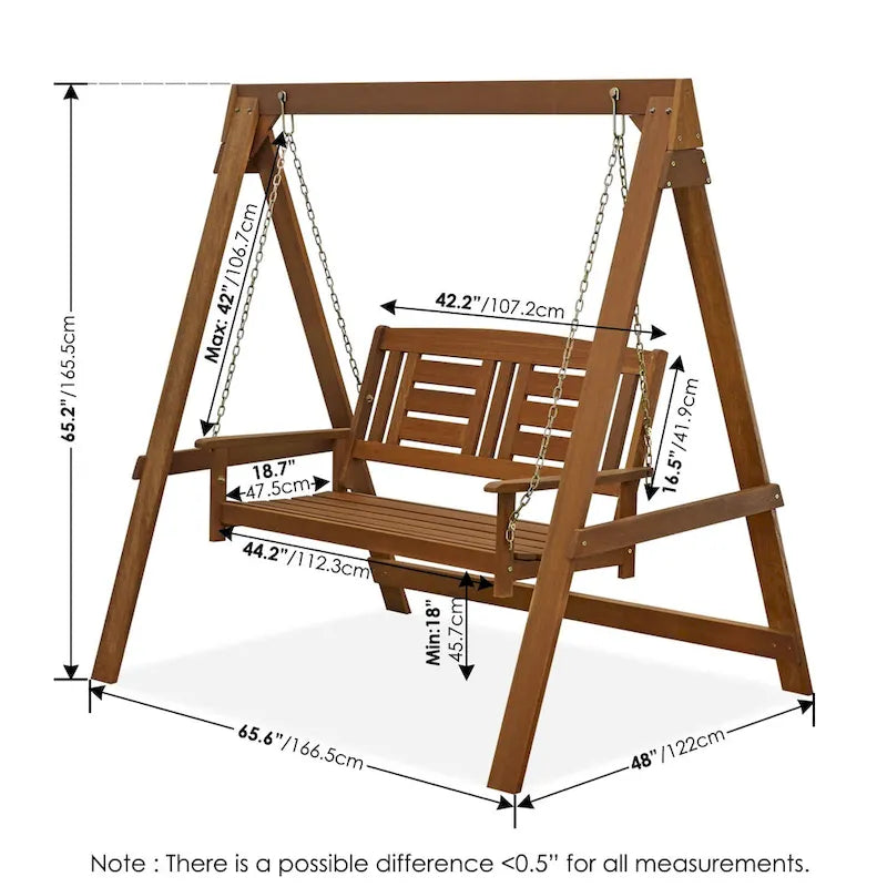 Furinno Tioman Hardwood Hanging Porch Swing with Stand in Teak Oil, Light Wood