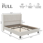 Corduroy Upholstered Bed Frame with Wingback Headboard – Grey / Pink / Off-White, Full / Queen / King, Single