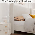 Corduroy Upholstered Bed Frame with Wingback Headboard – Grey / Pink / Off-White, Full / Queen / King, Single