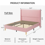 Corduroy Upholstered Bed Frame with Wingback Headboard – Grey / Pink / Off-White, Full / Queen / King, Single
