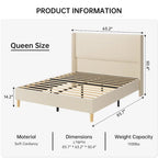Corduroy Upholstered Bed Frame with Wingback Headboard – Grey / Pink / Off-White, Full / Queen / King, Single
