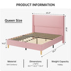 Corduroy Upholstered Bed Frame with Wingback Headboard – Grey / Pink / Off-White, Full / Queen / King, Single