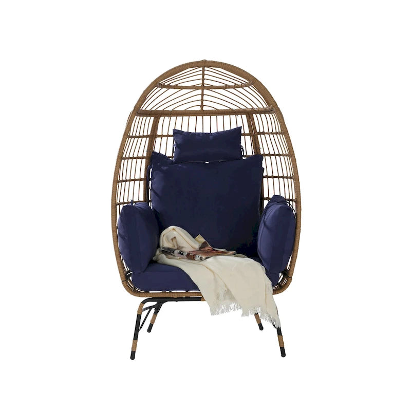 Wicker Egg Chair, Oversized Large Egg Chairs 600lbs with Cushion and Pillow