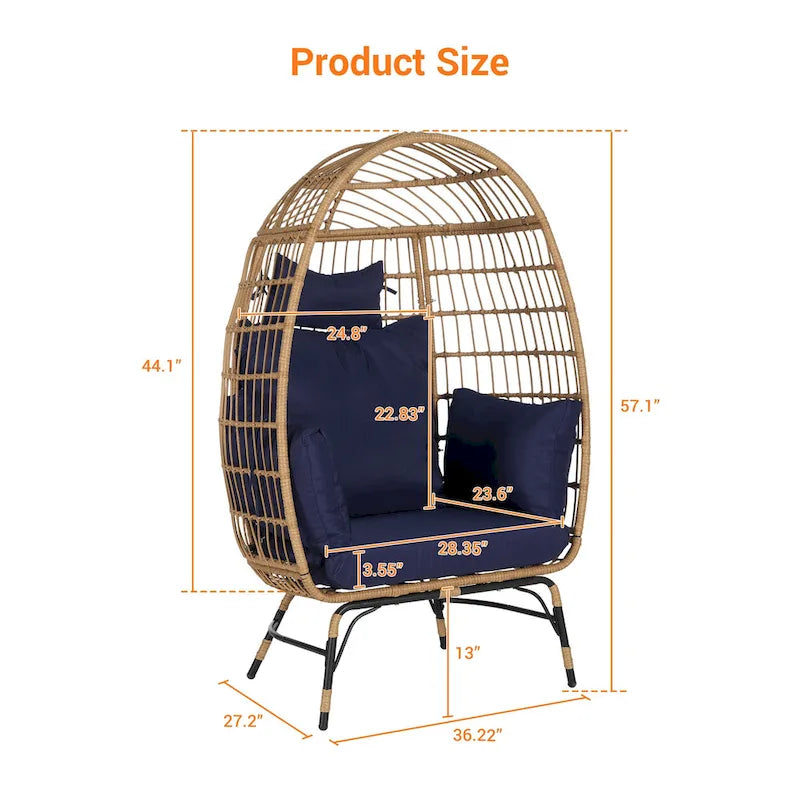 Wicker Egg Chair, Oversized Large Egg Chairs 600lbs with Cushion and Pillow
