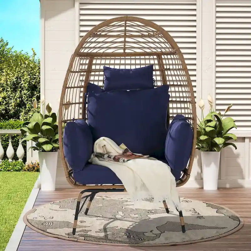 Wicker Egg Chair, Oversized Large Egg Chairs 600lbs with Cushion and Pillow