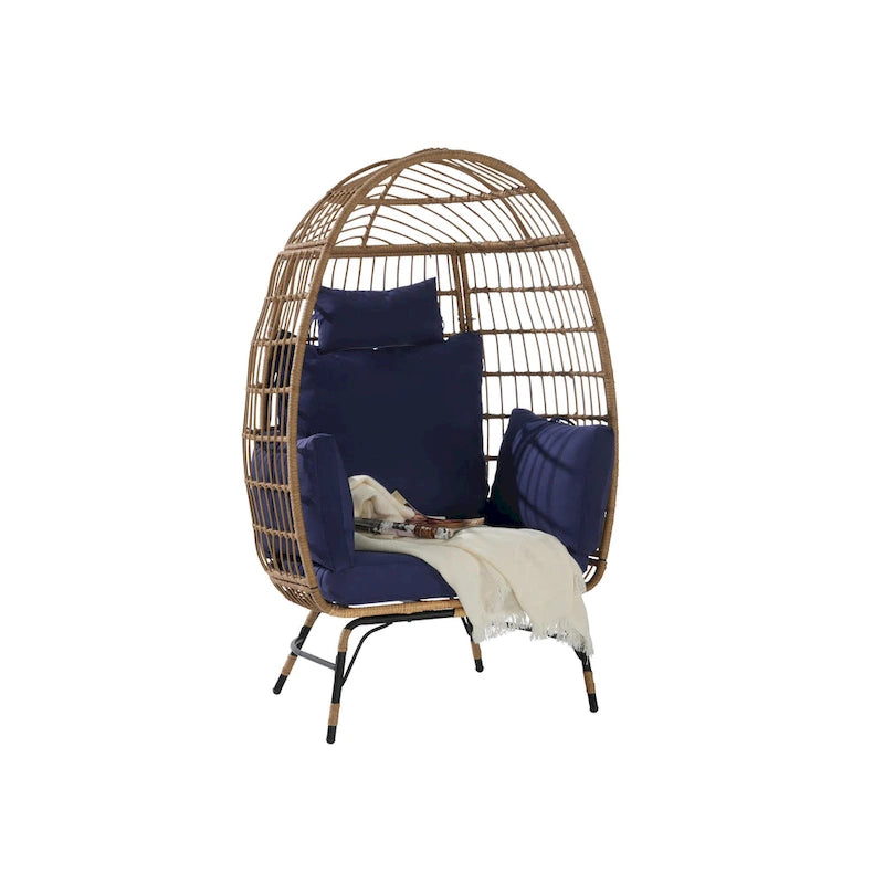 Wicker Egg Chair, Oversized Large Egg Chairs 600lbs with Cushion and Pillow